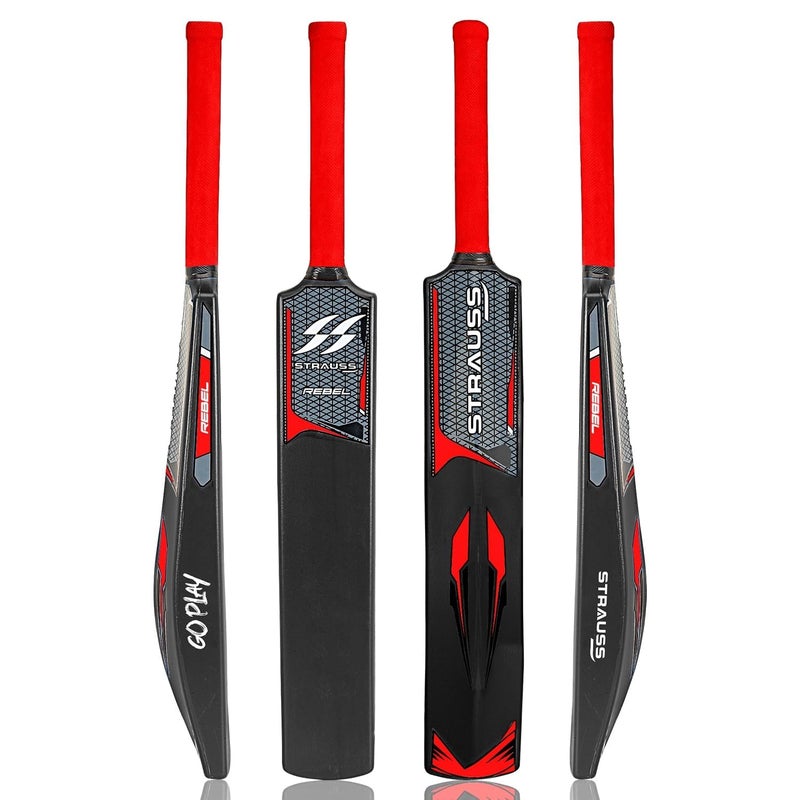STRAUSS Rebel Bat | Full Size | Dimensions: 34 X 4.5 inch | Heavy Duty Hard Plastic Cricket Bat | for All Age Groups | Tennis & Synthetic Ball Cricket Bat | Tennis Cricket Bat,(Black) - Image 1
