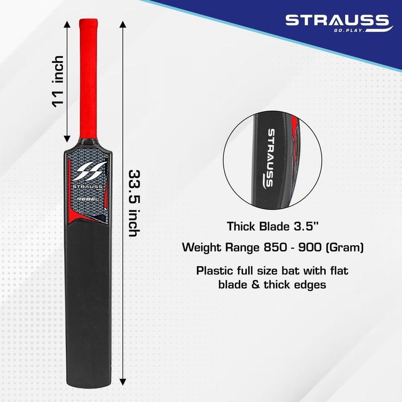STRAUSS Rebel Bat | Full Size | Dimensions: 34 X 4.5 inch | Heavy Duty Hard Plastic Cricket Bat | for All Age Groups | Tennis & Synthetic Ball Cricket Bat | Tennis Cricket Bat,(Black) - Image 4