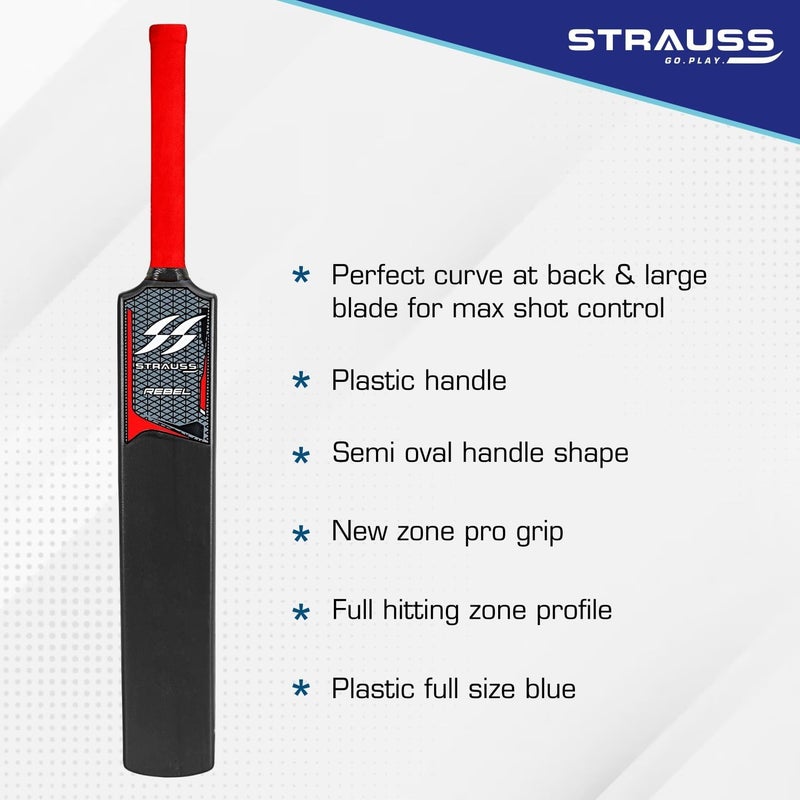 STRAUSS Rebel Bat | Full Size | Dimensions: 34 X 4.5 inch | Heavy Duty Hard Plastic Cricket Bat | for All Age Groups | Tennis & Synthetic Ball Cricket Bat | Tennis Cricket Bat,(Black) - Image 5