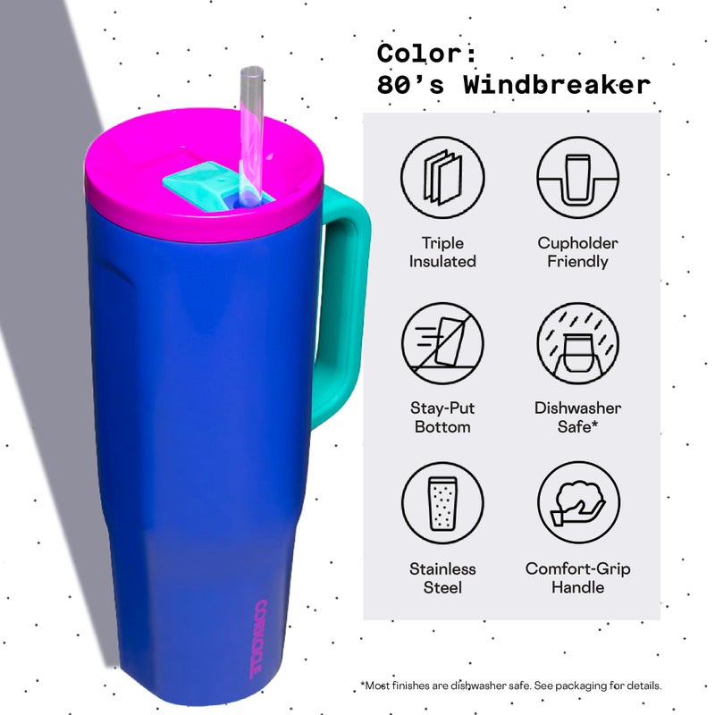 CORKCICLE Corkcicle Cruiser Insulated Tumbler with Handle and Straw  80's Windbreaker  40 oz - Reusable Water Bottle Keeps Beverages Cold for 20 Hours  Hot for 9 Hours - Cupholder Friendly  Spill Proof Tumbler  - Image 4