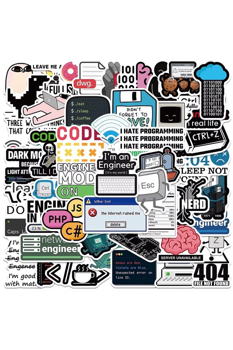 MULTICOLOR 50Pcs Cool Engineer Programming Network Coding Hacker MEME Stickers Vinyl DIY Computer La