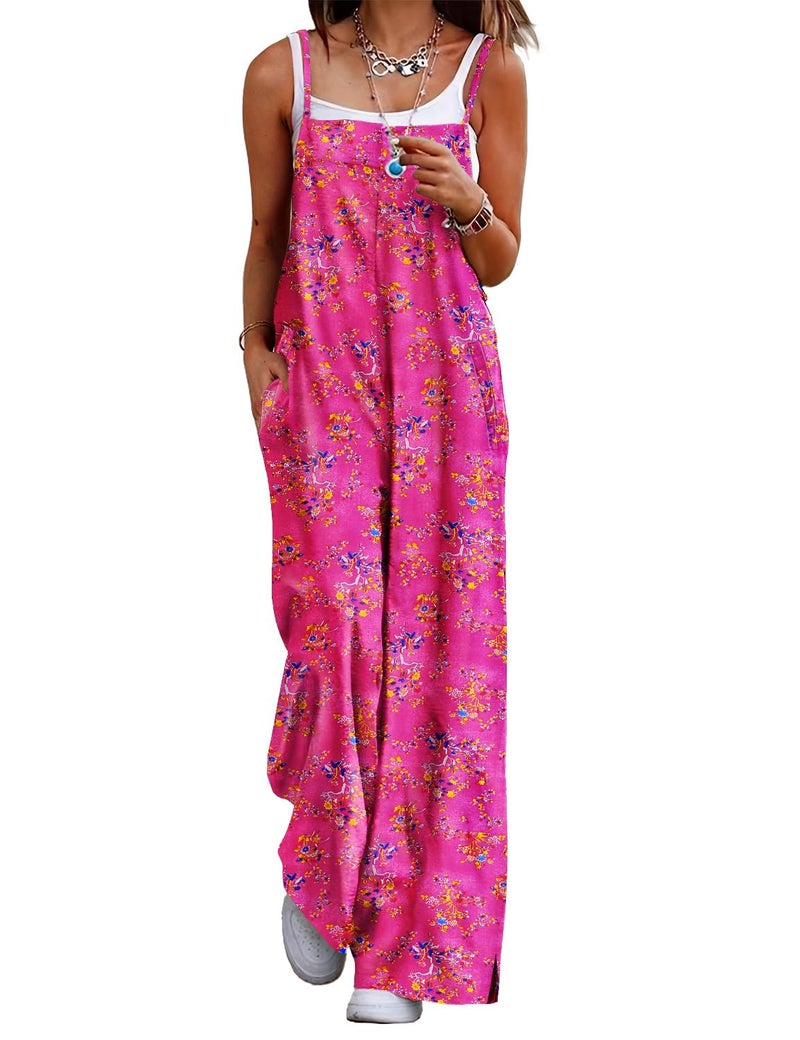 YESNO Women's Summer Boho Casual Jumpsuits Wide Leg Overalls Floral Print Baggy Rompers with Pockets 3XL PZZCR 26 - Image 5