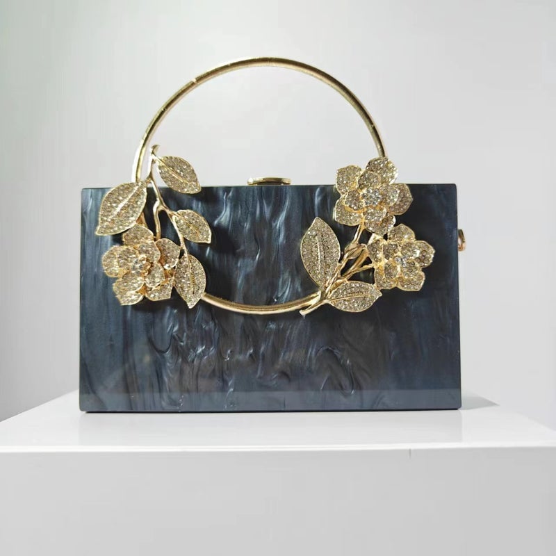 Women'S New Flower Acrylic Evening Bag Shoulder Crossbody Wedding Banquet Clutch Chain Bag - Image 1