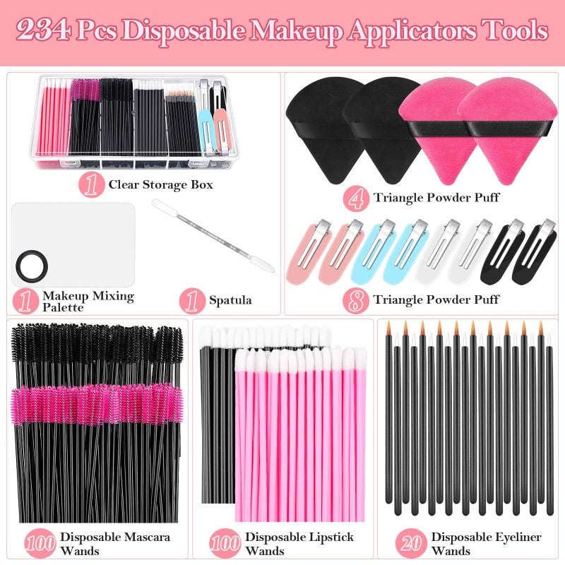 Audab Disposable Applicators Kit With Makeup Puff, Mixing Palette, Artist Supplies, Accessories, Mascara Wands, Lip Brushes, Hair Clips, Powder Puffs for Face With Storage Box - Image 2