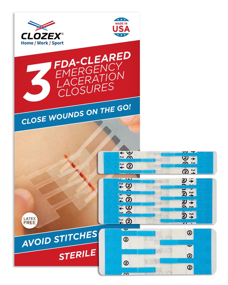Clozex Emergency Laceration Closures - Repair Wounds Without Stitches, Skin Closure Device for 3 Individual Wounds Or Combine for Total Length of 4 1/4 Inches - Image 1
