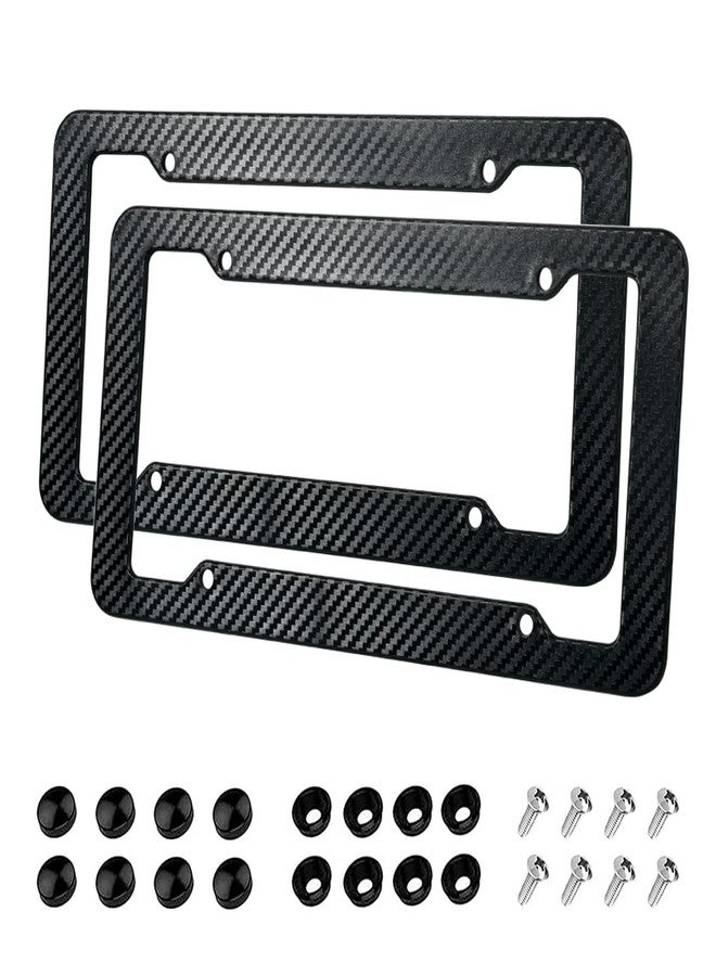 Reswish 2 Pack License Plate Frames,Carbon Fiber License Plate Frame,Car Tag Cover for Front & Rear with Fasteners and Screws,4 Hole Universal Holder Waterproof Plastic Number Plate Frame - Image 1