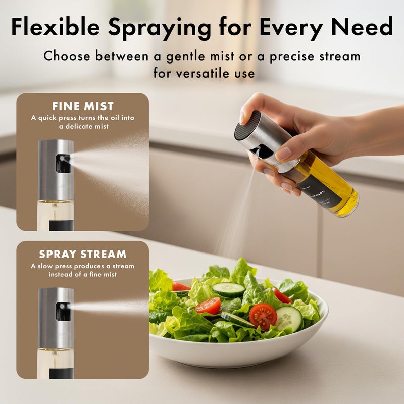 EDELHAUS Oil Sprayer Set of 2 Oil Spray Bottle Made of Stainless Steel & Glass, for Healthy Cooking, Sprayer for Precise Dosage, for Cooking Oil & Vinegar Including (Silver Lids, 2 Pack) - Image 3