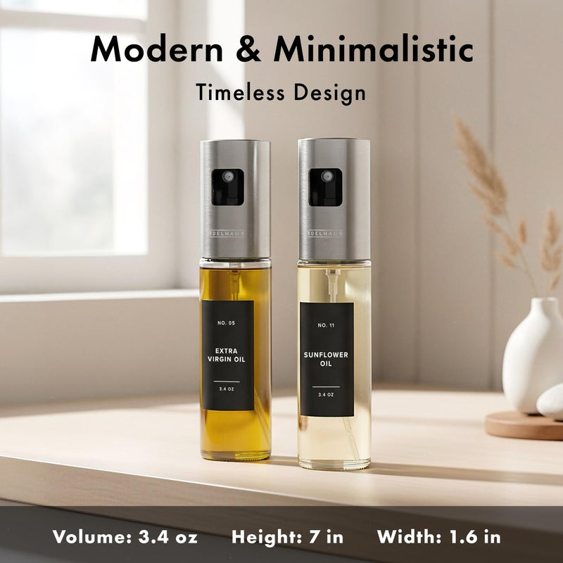 EDELHAUS Oil Sprayer Set of 2 Oil Spray Bottle Made of Stainless Steel & Glass, for Healthy Cooking, Sprayer for Precise Dosage, for Cooking Oil & Vinegar Including (Silver Lids, 2 Pack) - Image 2
