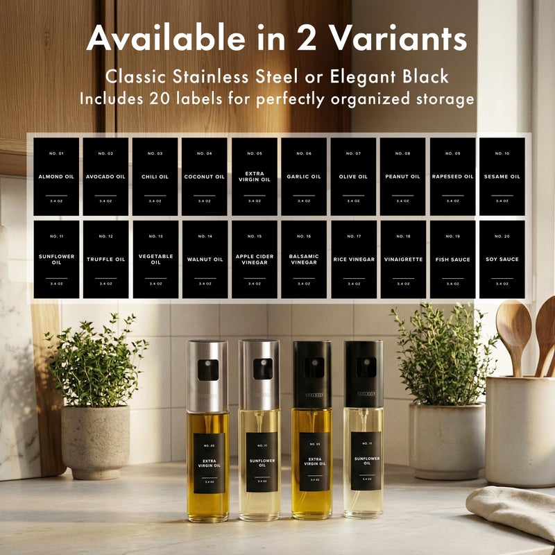 EDELHAUS Oil Sprayer Set of 2 Oil Spray Bottle Made of Stainless Steel & Glass, for Healthy Cooking, Sprayer for Precise Dosage, for Cooking Oil & Vinegar Including (Silver Lids, 2 Pack) - Image 5