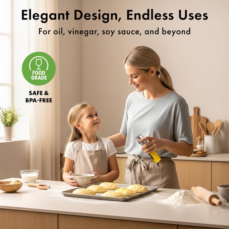 EDELHAUS Oil Sprayer Set of 2 Oil Spray Bottle Made of Stainless Steel & Glass, for Healthy Cooking, Sprayer for Precise Dosage, for Cooking Oil & Vinegar Including (Silver Lids, 2 Pack) - Image 4