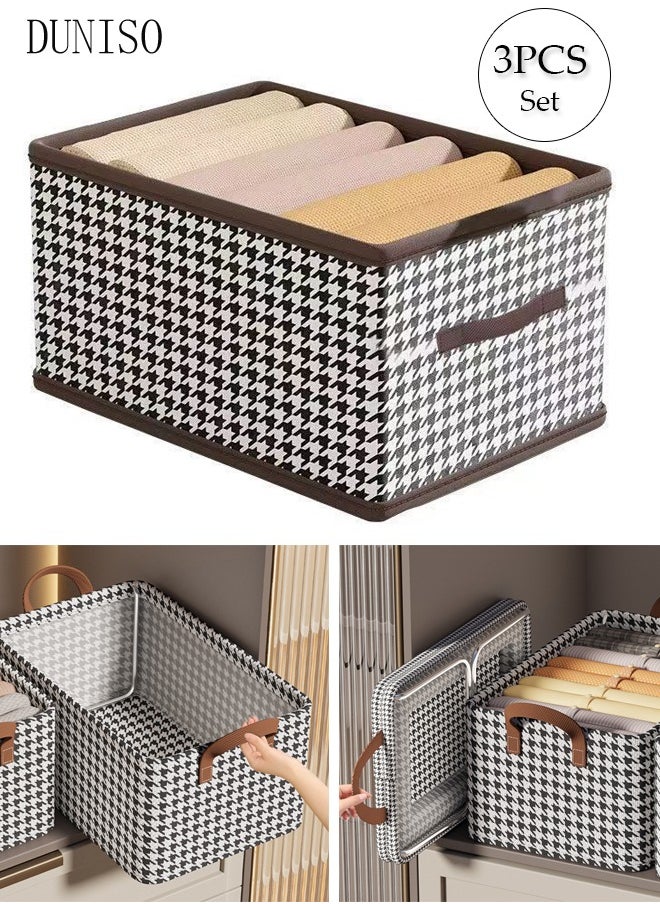 DUNISO - 3pcs Wardrobe Clothes Organizer Foldable Closet Storage Organizer for Clothes Jeans Washable Closet Storage Boxes with Carrying Handles Cube Storage Bin for Home Bedroom Office - Image 1