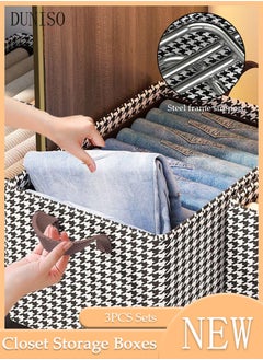 DUNISO 3pcs Wardrobe Clothes Organizer Foldable Closet Storage Organizer for Clothes Jeans Washable Closet Storage Boxes with Carrying Handles Cube Storage Bin for Home Bedroom Office  - Image 2