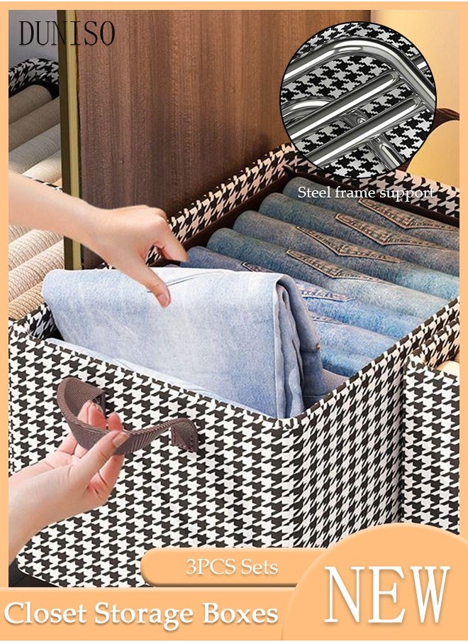 DUNISO - 3pcs Wardrobe Clothes Organizer Foldable Closet Storage Organizer for Clothes Jeans Washable Closet Storage Boxes with Carrying Handles Cube Storage Bin for Home Bedroom Office - Image 1
