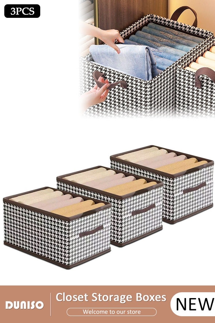 DUNISO 3pcs Wardrobe Clothes Organizer Foldable Closet Storage Organizer for Clothes Jeans Washable Closet Storage Boxes with Carrying Handles Cube Storage Bin for Home Bedroom Office - Image 1