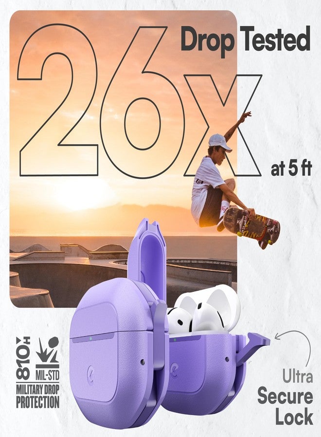 كايودز حافظة Keybudz المقاومة للماء لسماعات AirPods 4 مع قفل - مقاومة للماء والغبار بمعيار IP68، وواقي مقاوم للصدمات، وحماية متينة شديدة التحمل، وغطاء صلب مقاوم للسقوط لسماعات AirPods من الجيل الرابع (لون الخزامى البري) - Image 4