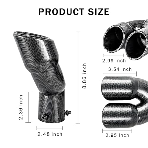 OtpOutopa Dual Exhaust Tip 2.5 inch Inlet, Universal Car Exhaust Pipe Tail Throat Tail Pipe Stainless Steel Y Pipe, Adjustable Car Thickened Muffler Slant Cut Tip (Curved,Carbon Fiber) - Image 4