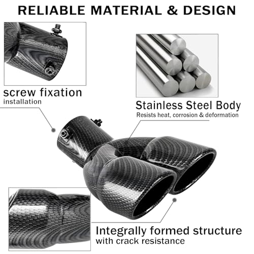 OtpOutopa Dual Exhaust Tip 2.5 inch Inlet, Universal Car Exhaust Pipe Tail Throat Tail Pipe Stainless Steel Y Pipe, Adjustable Car Thickened Muffler Slant Cut Tip (Curved,Carbon Fiber) - Image 5