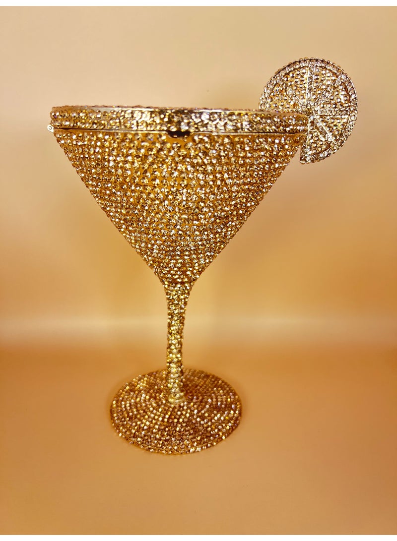 SVARN ATELIER Gold Martini Glass Crystal Clutch Bag Rhinestone Bag Handbag Luxury Clutch Bag Evening Bag Party Bag Shiny Sparkle Bag Crystal Bag Martini Shaped Bag Martini Crystal Bag Martini  Bag Rhinestone Clutch - Image 1