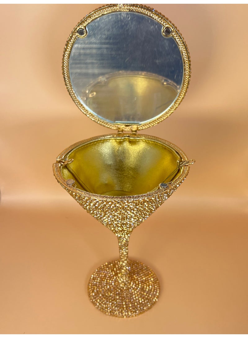 SVARN ATELIER Gold Martini Glass Crystal Clutch Bag Rhinestone Bag Handbag Luxury Clutch Bag Evening Bag Party Bag Shiny Sparkle Bag Crystal Bag Martini Shaped Bag Martini Crystal Bag Martini  Bag Rhinestone Clutch - Image 2