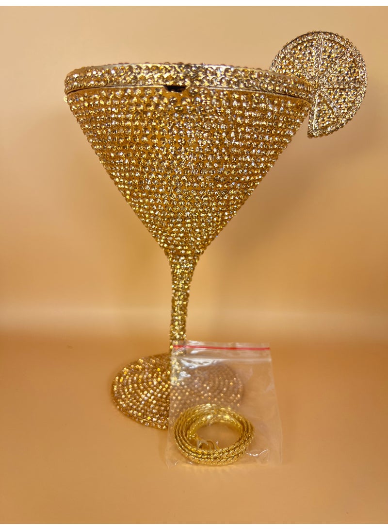 SVARN ATELIER Gold Martini Glass Crystal Clutch Bag Rhinestone Bag Handbag Luxury Clutch Bag Evening Bag Party Bag Shiny Sparkle Bag Crystal Bag Martini Shaped Bag Martini Crystal Bag Martini  Bag Rhinestone Clutch - Image 3