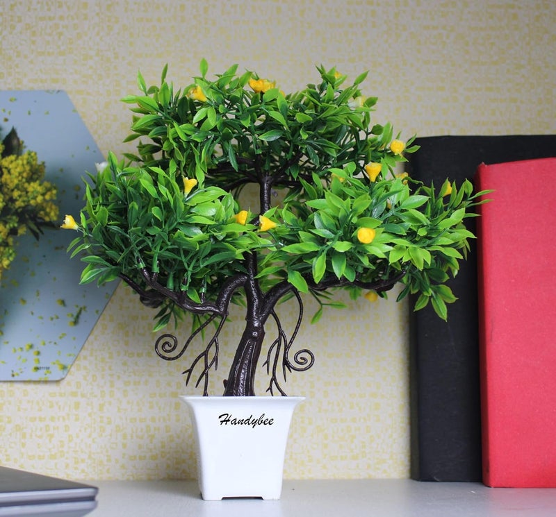Handybee Artificial Potted Plants for Home Showcase Decor Office Table Decoration Faux Tree with Pot Faux Tree Indoor with Pots Artificial Tree for Garden Balcony 24 cm - Image 1