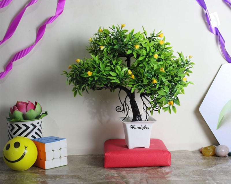 Handybee Artificial Potted Plants for Home Showcase Decor Office Table Decoration Faux Tree with Pot Faux Tree Indoor with Pots Artificial Tree for Garden Balcony 24 cm - Image 5