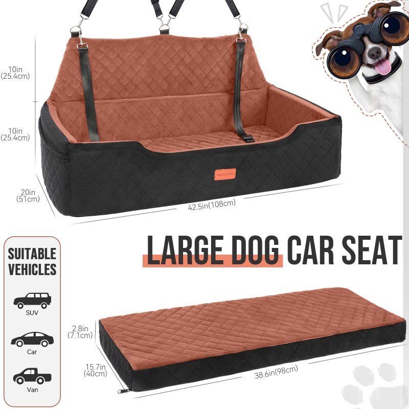 HEGGCOOE Large Dog Car Seat Under 100 lbs, Washable Dog Car Bed for 2 Medium Dogs, Detachable Pet Booster Seat with Storage Pocket and Seat Belt for Back Seat Dog Travel Bed - Image 2
