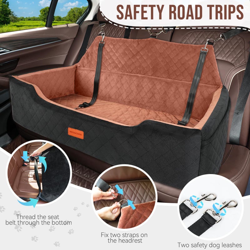 HEGGCOOE Large Dog Car Seat Under 100 lbs, Washable Dog Car Bed for 2 Medium Dogs, Detachable Pet Booster Seat with Storage Pocket and Seat Belt for Back Seat Dog Travel Bed - Image 5