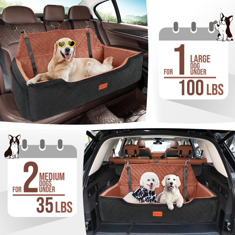 HEGGCOOE Large Dog Car Seat Under 100 lbs, Washable Dog Car Bed for 2 Medium Dogs, Detachable Pet Booster Seat with Storage Pocket and Seat Belt for Back Seat Dog Travel Bed - Image 4