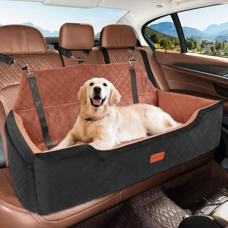 HEGGCOOE Large Dog Car Seat Under 100 lbs, Washable Dog Car Bed for 2 Medium Dogs, Detachable Pet Booster Seat with Storage Pocket and Seat Belt for Back Seat Dog Travel Bed - Image 1