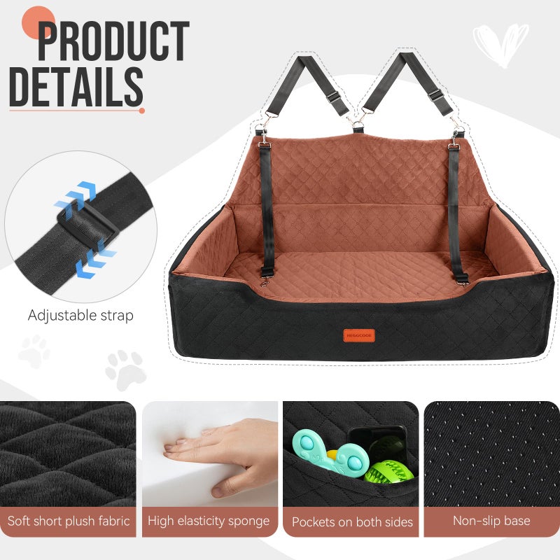 HEGGCOOE Large Dog Car Seat Under 100 lbs, Washable Dog Car Bed for 2 Medium Dogs, Detachable Pet Booster Seat with Storage Pocket and Seat Belt for Back Seat Dog Travel Bed - Image 3