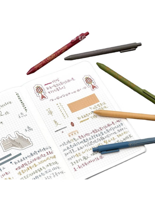 Kaco [Back To School Essential] Kaco Colorful Retractable Gel Pen Set, National Museum Of China And Yan Yi Collaboration Signature Pens, 0.5Mm Ink Pen, Colorful Refill, Bullet Tip, Mixed Colors, 5 Pens/Box, Liuhua Xia K1015 - Image 1