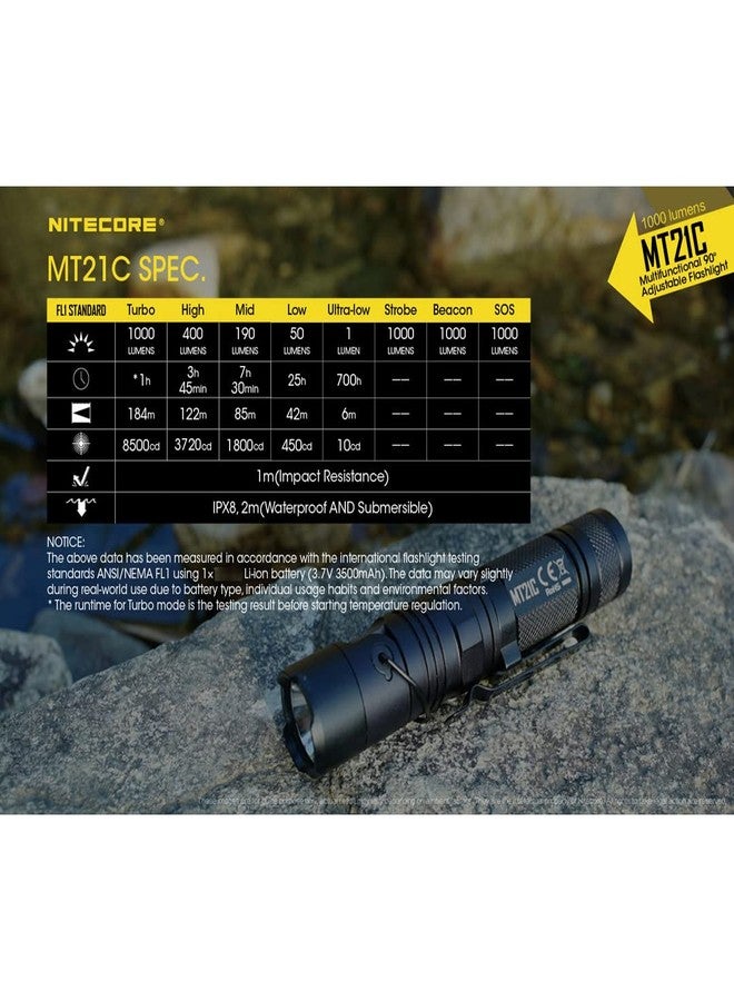 نايت كور مصباح يدوي متعدد الوظائف من نوع NITECORE MT21C بقوة 1000 لومن ورأس قابل للإمالة بزاوية 90 درجة، مزود ببطاريات LumenTac، مناسب للعمل والاستخدام اليومي. - Image 5