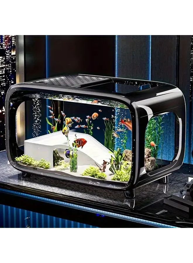 حوض أسماك حديث شفاف مع غطاء أسود داكن مستطيل الشكل لمكتب المنزل أو المكتب - Image 2