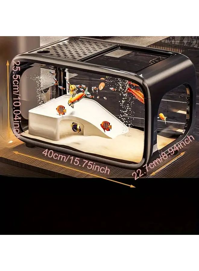 حوض أسماك حديث شفاف مع غطاء أسود داكن مستطيل الشكل لمكتب المنزل أو المكتب - Image 5