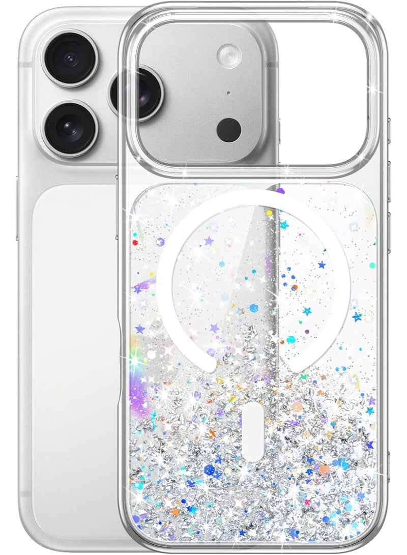 JETech Glitter Case for iPhone 17 Pro 6.3-Inch Compatible with MagSafe, Clear Cute Bling Sparkle for Women and Girls, Shiny Shockproof Magnetic Sparkly Phone Cover (Clear) - Image 2