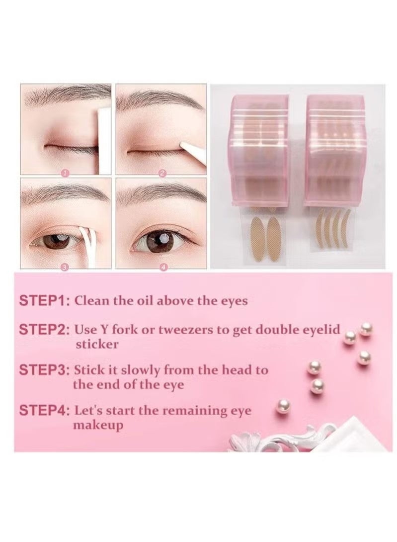 JIMATOR Eyelid Tape, Invisible Double Eyelid Lift Strips Instant Eyelid Stickers, Self-Adhesive Eye Tapes Fiber for Hooded Droopy Uneven Mono-eyelids, Big Eye Tools with Fork Rods & Tweezers 1200 Pcs - Image 3