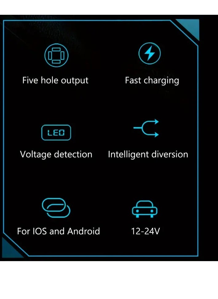 PAMEER Car Charger 5 Ports USB Type C Port PD 3.1/QC 3.0 Fast Charging Intelligent Phone Charging Voltage Detection Digital Display Car Adapter Car Lighter Plug Mobile Phone Charger for iPhone Samsung  - Image 3