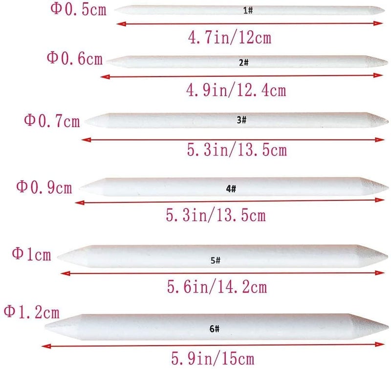 Schmidt White Paper Stump/Art Blender/Tortillons Smudge Stick Tool Set of 6 Stumps & 1 Sand Paper Folder - Image 3
