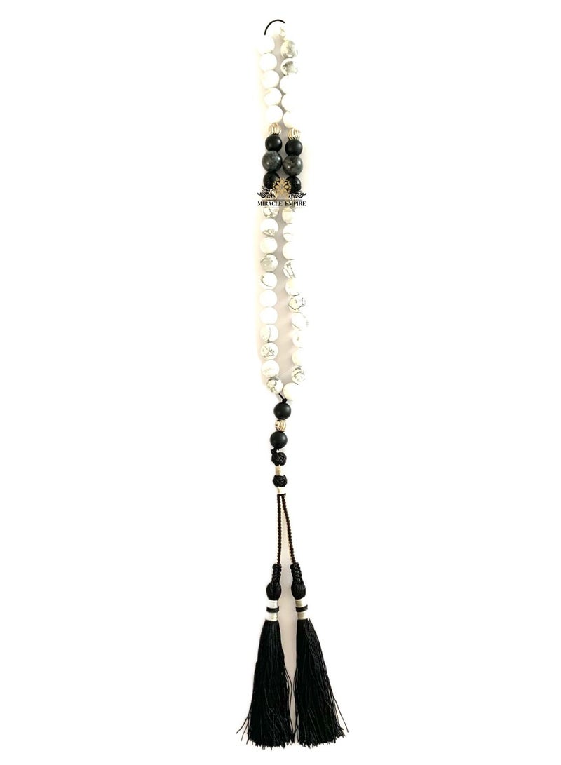 Miracle Empire Prayer Beads White 33 Exclusive Designed Handmade Of Natural Gemstones Howlite Onyx Labradorite And 18K Gold Plated Representing Spiritual Qualities On Stillness Open-Mindedness  - Image 2