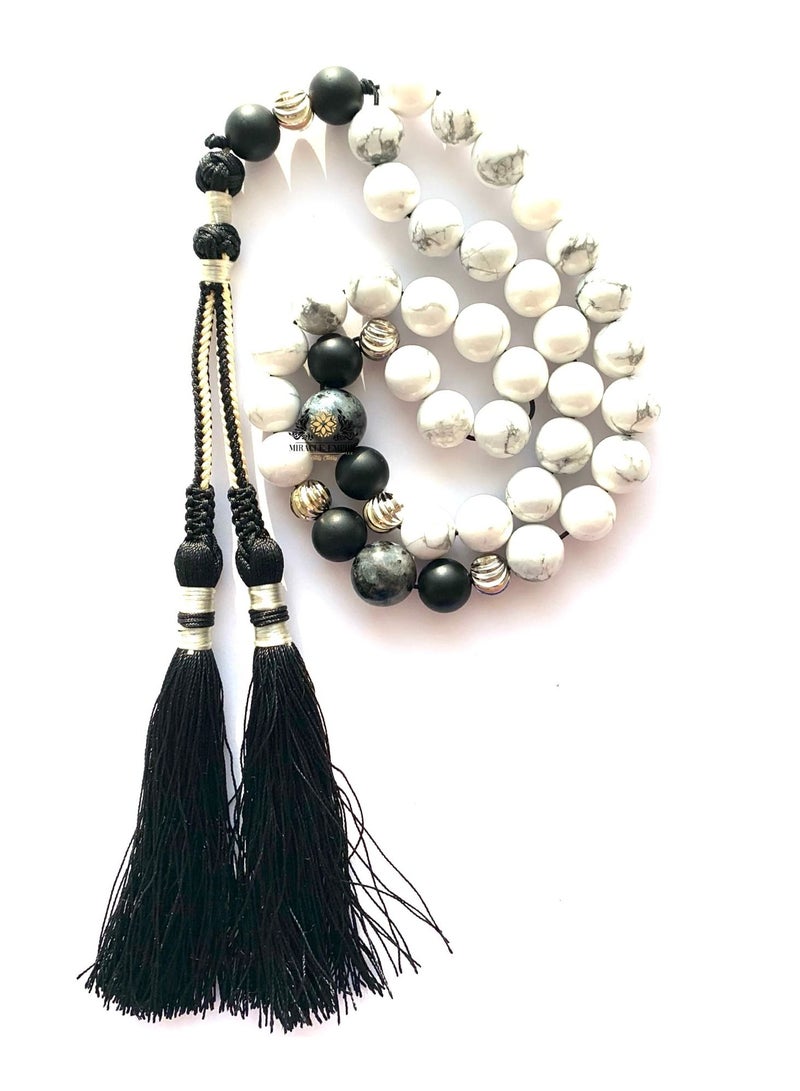 Miracle Empire Prayer Beads White 33 Exclusive Designed Handmade Of Natural Gemstones Howlite Onyx Labradorite And 18K Gold Plated Representing Spiritual Qualities On Stillness Open-Mindedness  - Image 1