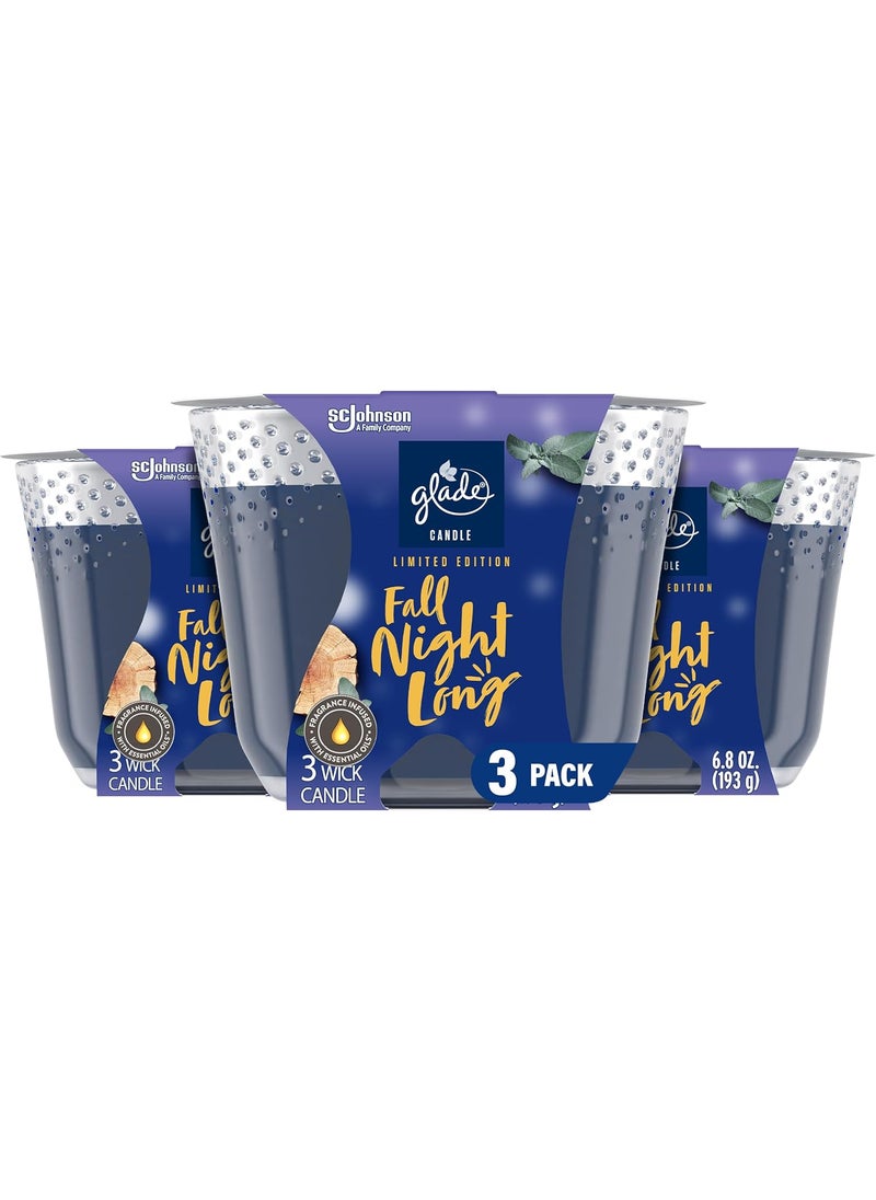 Glade Glade Candle Fall Night Long, Fragrance Candle Infused with Essential Oils, Air Freshener Candle, 3-Wick Candle, 6.8oz, 3 Count 