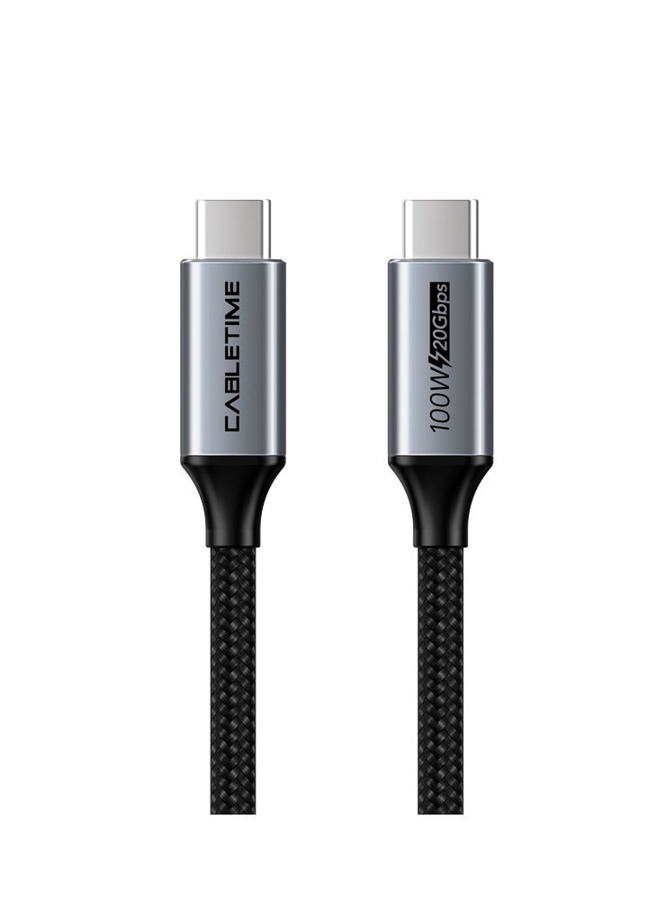 كابل تايم كابل CABLETIME USB-C إلى USB-C مميز 4K بسرعة 20 جيجابت في الثانية وبطول 3 متر  دقة 4K: يدعم نقل الفيديو بدقة 4K للحصول على تجربة عرض ممتازة. سرعة نقل بيانات 20 جيجابت في الثانية: يوفر سرعات عالية لنقل البيانات والملفات. شحن بسرعة 100 واط: يدعم شحن سريع للأجهزة المتوافقة. توافق واسع: متوافق مع أجهزة متنوعة تدعم USB-C. متوافق مع المعايير: معتمد من CE وRoHS2 وREACH. ضمان لمدة سنتين: مع ضمان شامل لمدة سنتين لضمان جودة الأداء. كابل مثالي للاتصال السريع والشحن عالي الطاقة مع ضمان متانة وموثوقية عالية. - Image 1