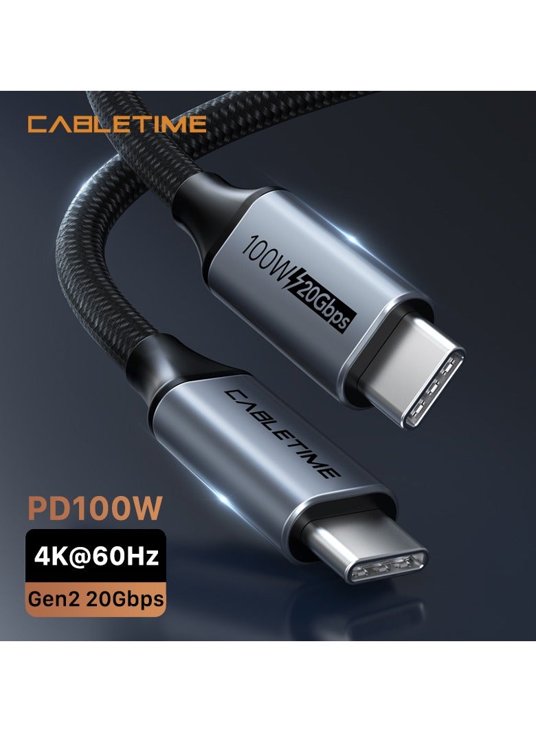 كابل تايم كابل CABLETIME USB-C إلى USB-C مميز 4K بسرعة 20 جيجابت في الثانية وبطول 3 متر  دقة 4K: يدعم نقل الفيديو بدقة 4K للحصول على تجربة عرض ممتازة. سرعة نقل بيانات 20 جيجابت في الثانية: يوفر سرعات عالية لنقل البيانات والملفات. شحن بسرعة 100 واط: يدعم شحن سريع للأجهزة المتوافقة. توافق واسع: متوافق مع أجهزة متنوعة تدعم USB-C. متوافق مع المعايير: معتمد من CE وRoHS2 وREACH. ضمان لمدة سنتين: مع ضمان شامل لمدة سنتين لضمان جودة الأداء. كابل مثالي للاتصال السريع والشحن عالي الطاقة مع ضمان متانة وموثوقية عالية. - Image 2