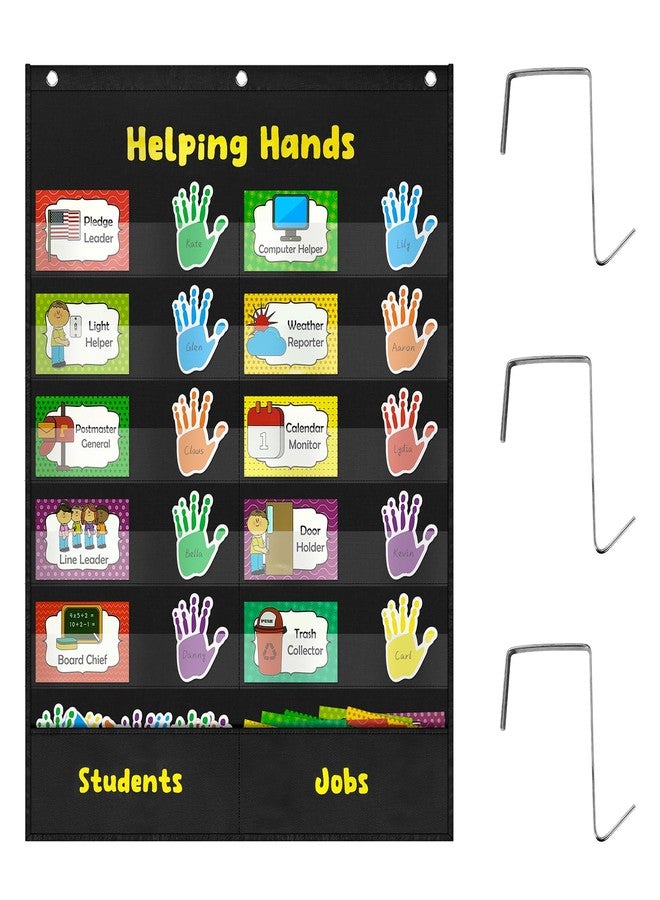 Grekos Helping Hands Pocket Chart, Classroom Jobs Chart and Classroom Management with 2 Hooks, Pocket Chart for Preschool, Little Hands Pocket Chart for Classroom,Great for Teacher Homeschool Supplies-Black - Image 1