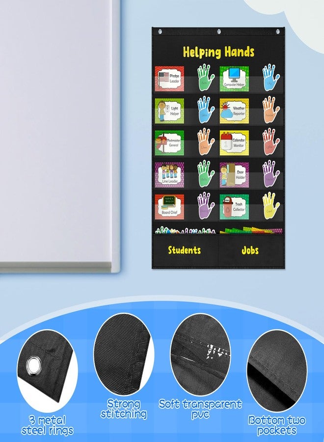 Grekos Helping Hands Pocket Chart, Classroom Jobs Chart and Classroom Management with 2 Hooks, Pocket Chart for Preschool, Little Hands Pocket Chart for Classroom,Great for Teacher Homeschool Supplies-Black - Image 2