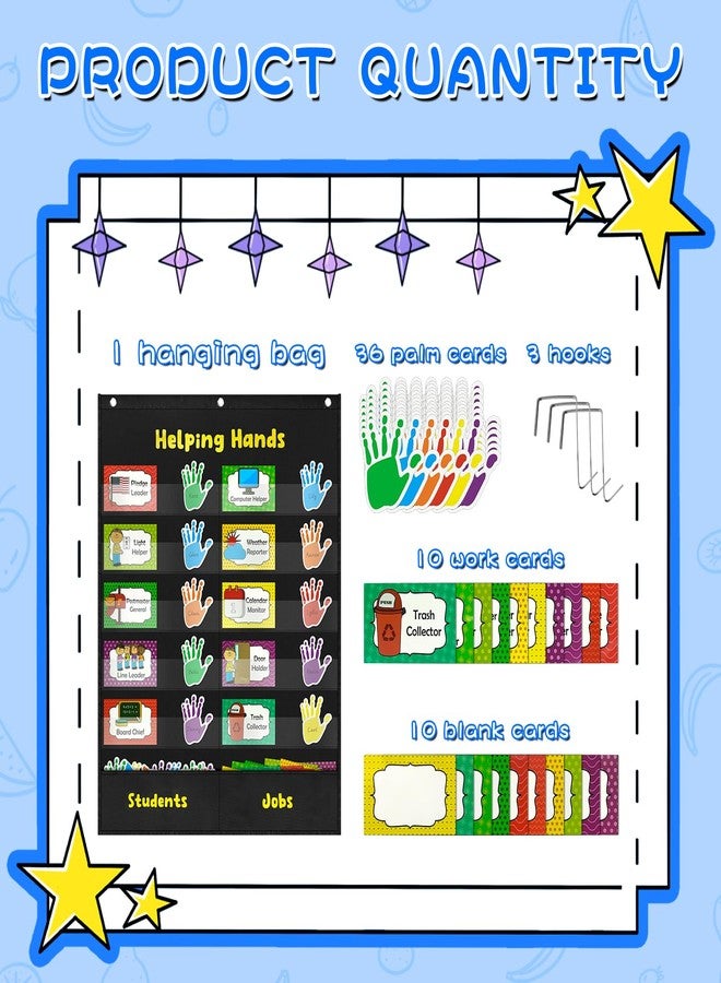Grekos Helping Hands Pocket Chart, Classroom Jobs Chart and Classroom Management with 2 Hooks, Pocket Chart for Preschool, Little Hands Pocket Chart for Classroom,Great for Teacher Homeschool Supplies-Black - Image 4
