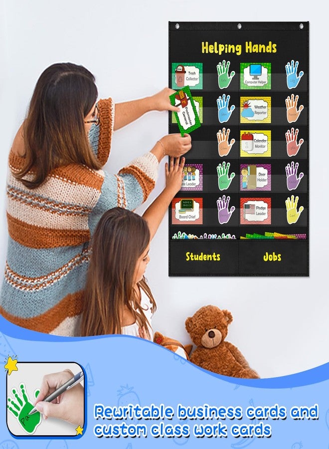 Grekos Helping Hands Pocket Chart, Classroom Jobs Chart and Classroom Management with 2 Hooks, Pocket Chart for Preschool, Little Hands Pocket Chart for Classroom,Great for Teacher Homeschool Supplies-Black - Image 3