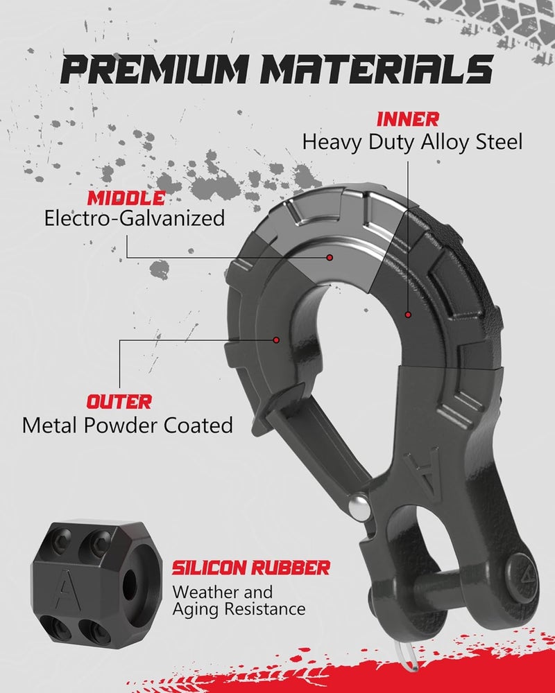 AMBULL مجموعة خطاف ونش AMBULL 3/8" وخطاف كابل الونش - خطاف استرداد من الصلب المطروق الثقيل مع قفل أمان - Image 2