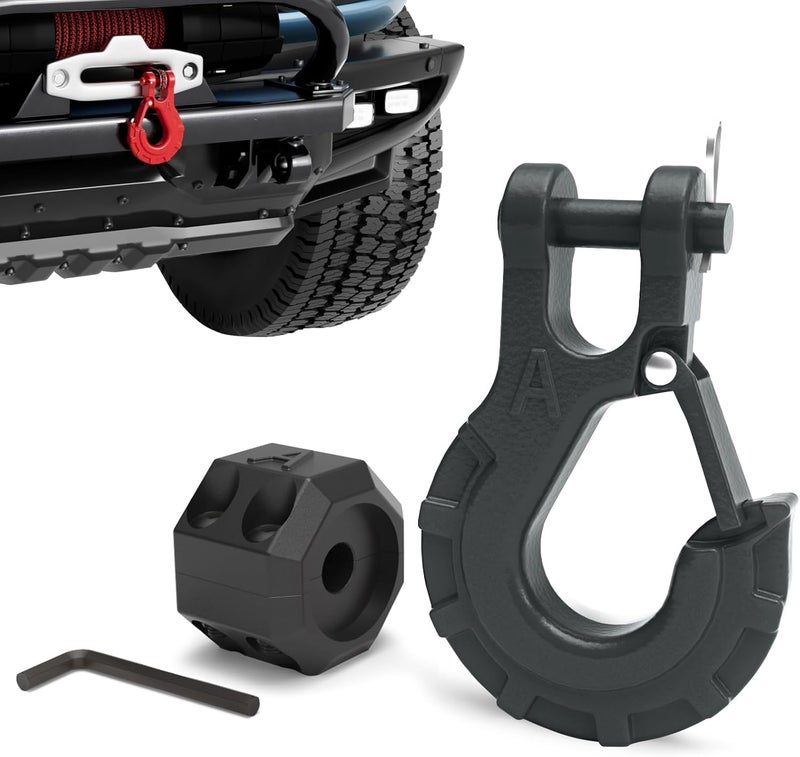 AMBULL مجموعة خطاف ونش AMBULL 3/8" وخطاف كابل الونش - خطاف استرداد من الصلب المطروق الثقيل مع قفل أمان - Image 1